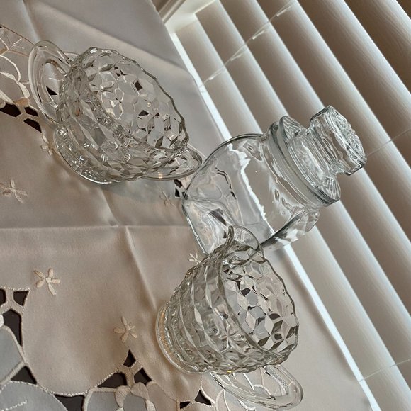 Vintage cream and sugar set, and glass candy dish - Picture 2 of 5